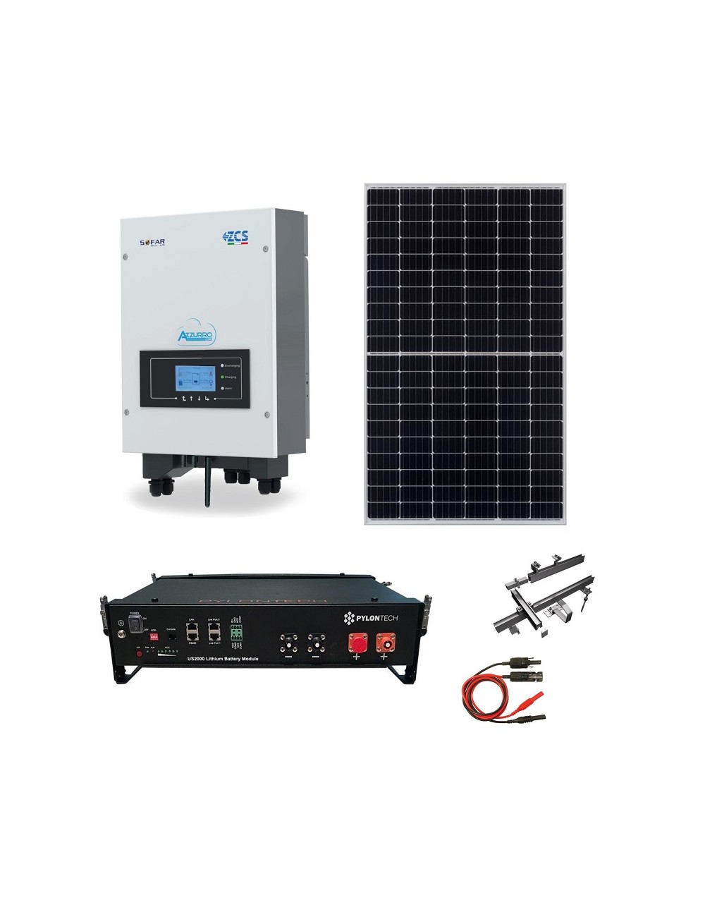 Kit Fotovoltaico 5 kWp con Batteria d'Accumulo Pylontech e Inverter Ibrido Azzurro ZCS HYD 5000-ES