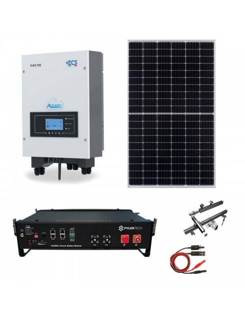 Kit Fotovoltaico 5 kWp con Batteria d'Accumulo Pylontech e Inverter Ibrido Azzurro ZCS HYD 5000-ES