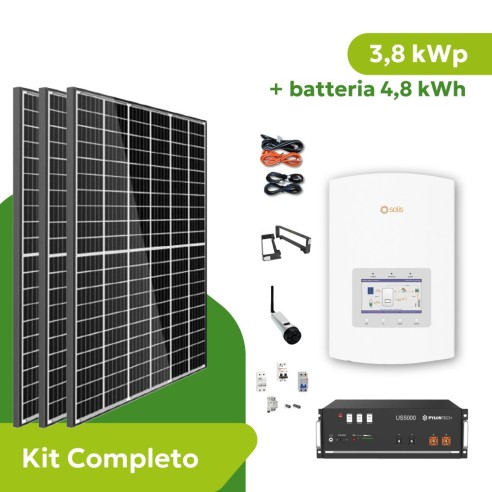 Kit Fotovoltaico 3,8 kWp con Accumulo 4,8 kWh con Inverter Solis e Batterie Pylontech