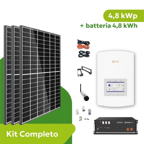 Kit Fotovoltaico 4,8 kWp con Accumulo 4,8 kWh con Inverter Solis e Batterie Pylontech