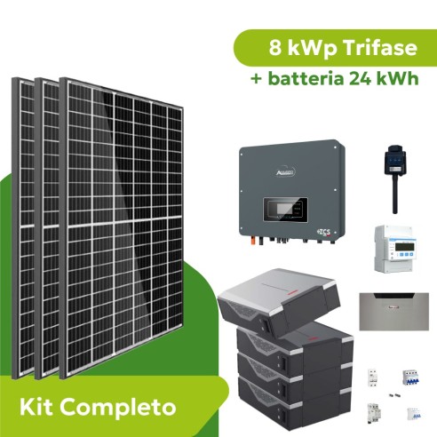 Kit Fotovoltaico 8 kWp Trifase Zucchetti ZCS Azzurro con Accumulo 24 kWh