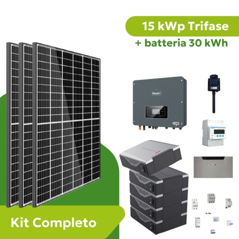 Kit Fotovoltaico 15 kWp Trifase Zucchetti ZCS Azzurro con Batteria 30 kWh