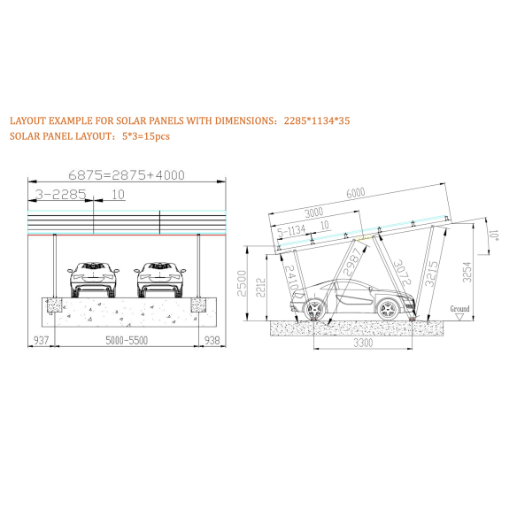 Carport Pensilina Parcheggio per Fotovoltaico in Alluminio 2 Stazioni 15 Moduli - Antracite